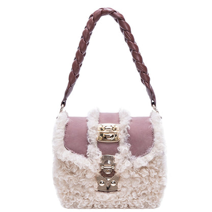 Long Roll Wool Lock Buckle Woven Rope handbag