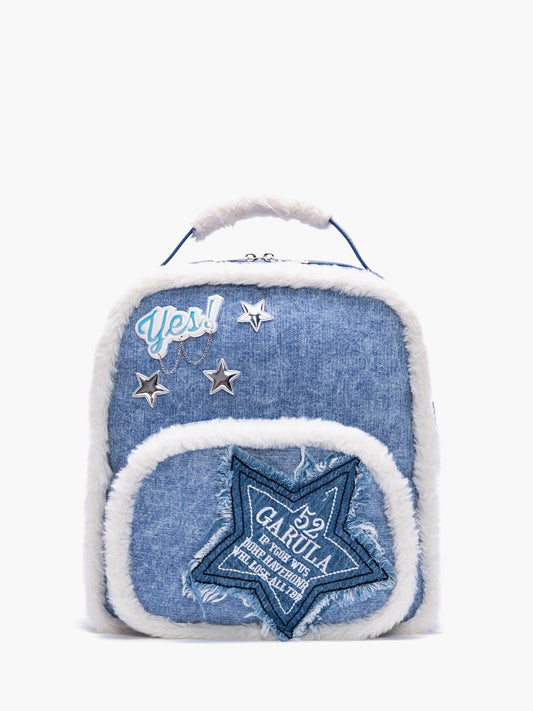 Original denim five pointed star large capacity backpack letter bag