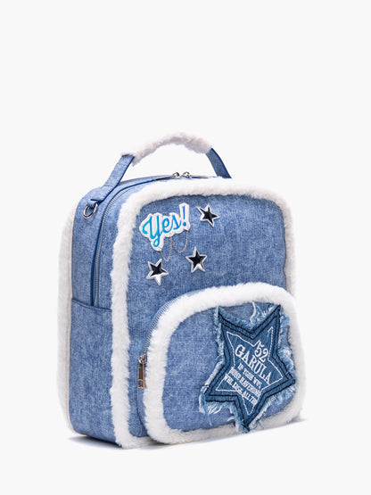 Original denim five pointed star large capacity backpack letter bag