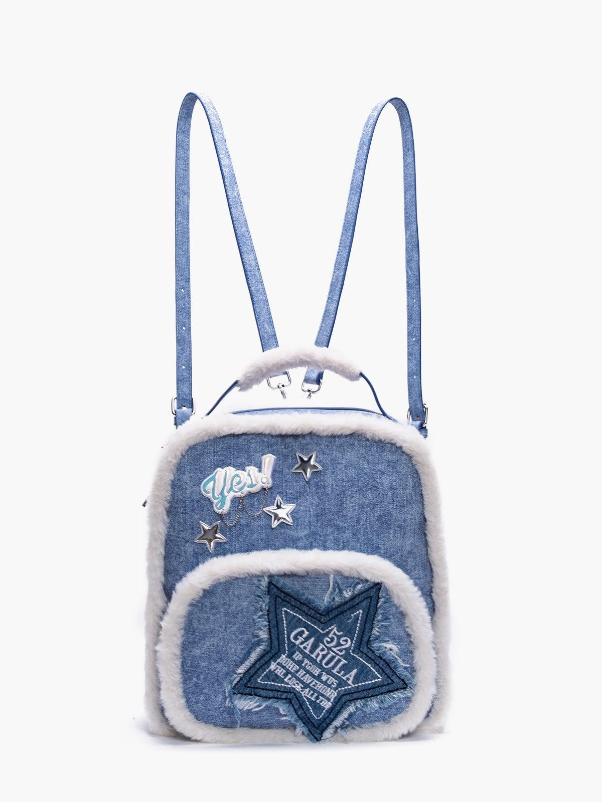 Original denim five pointed star large capacity backpack letter bag