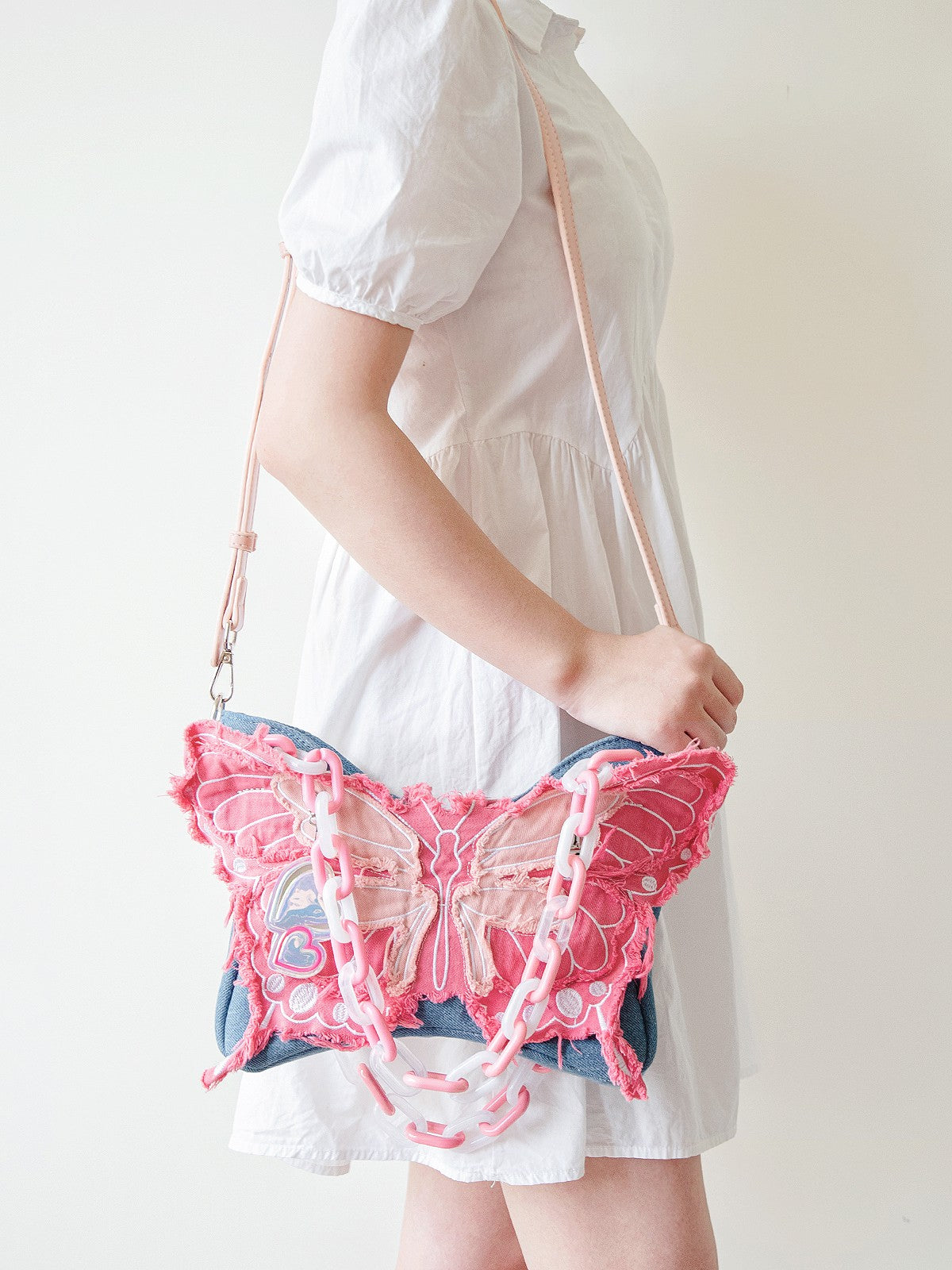 Butterfly denim shoulder crossbody handbag