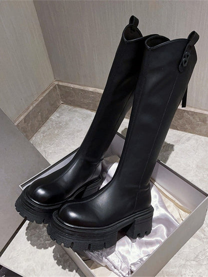 Shoe Genuine Leather Over Knee Long Barrel Boots