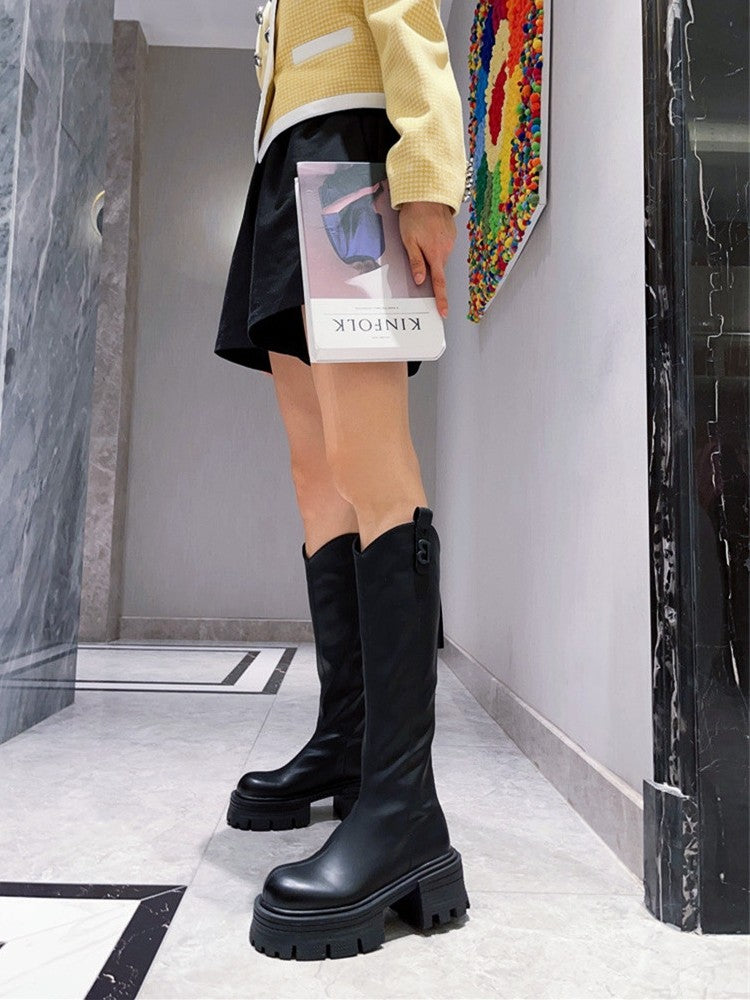 Shoe Genuine Leather Over Knee Long Barrel Boots