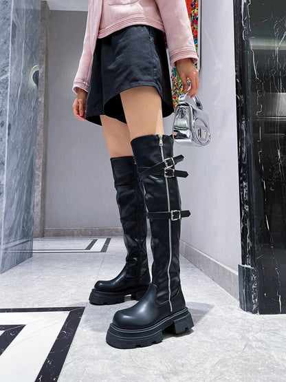 Women's winter metal zipper knee high boots