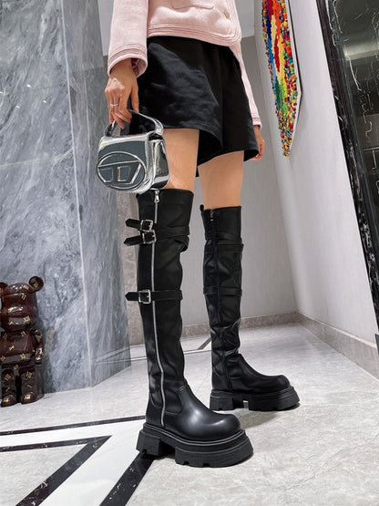 Women's winter metal zipper knee high boots