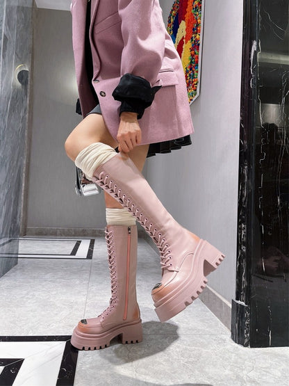 Powder blusher boots lace up shoes