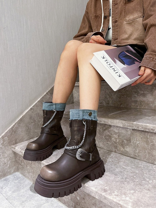 Autumn/Winter New Genuine Leather Smoke Pipe Boots