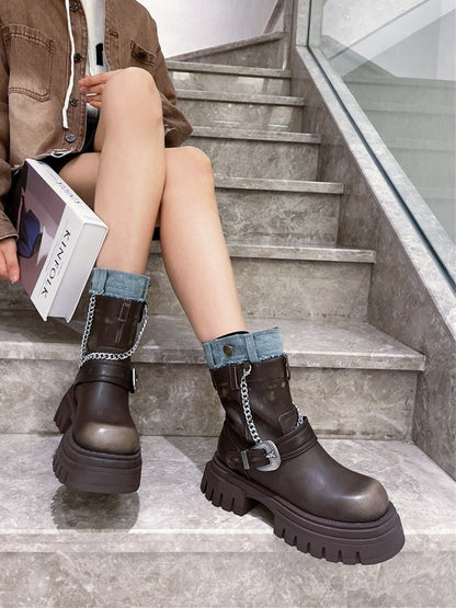 Autumn/Winter New Genuine Leather Smoke Pipe Boots