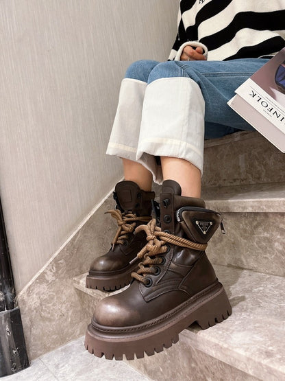 Spicy style maillard big leather strap bag boots women's shoes