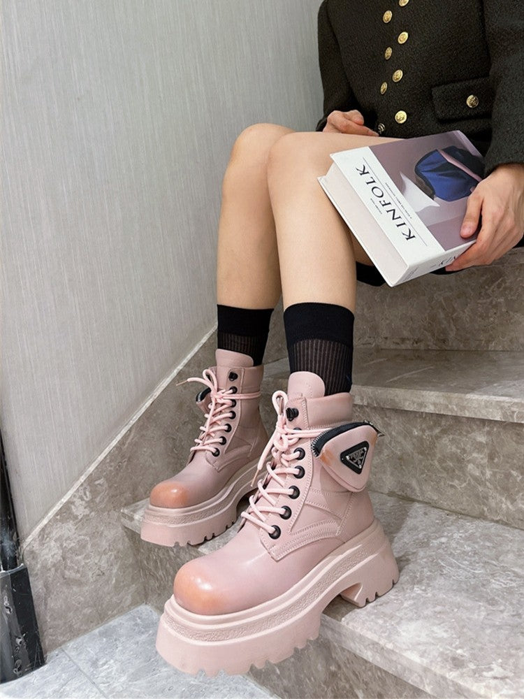 Blusher mid thick fashionable combat boots