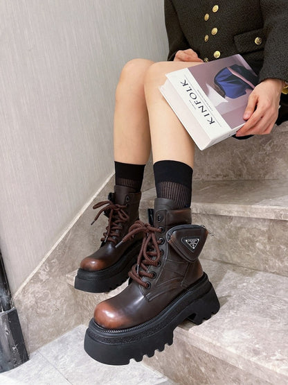 Blusher mid thick fashionable combat boots