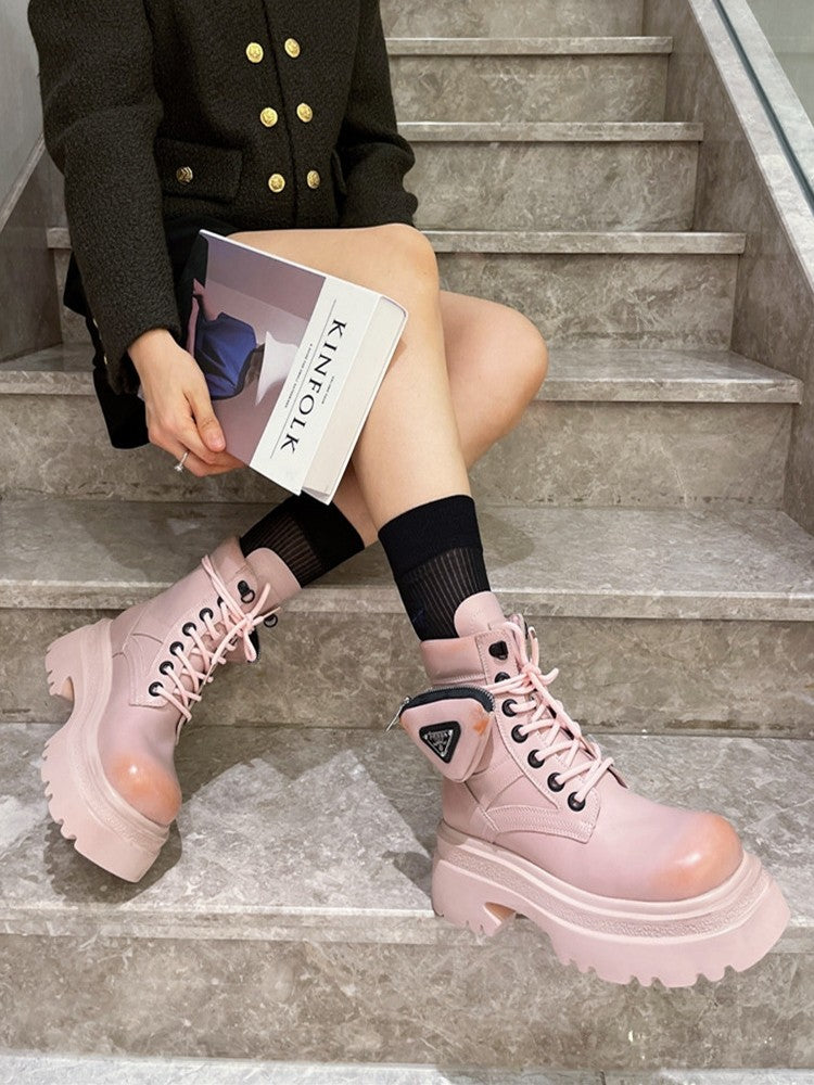 Blusher mid thick fashionable combat boots