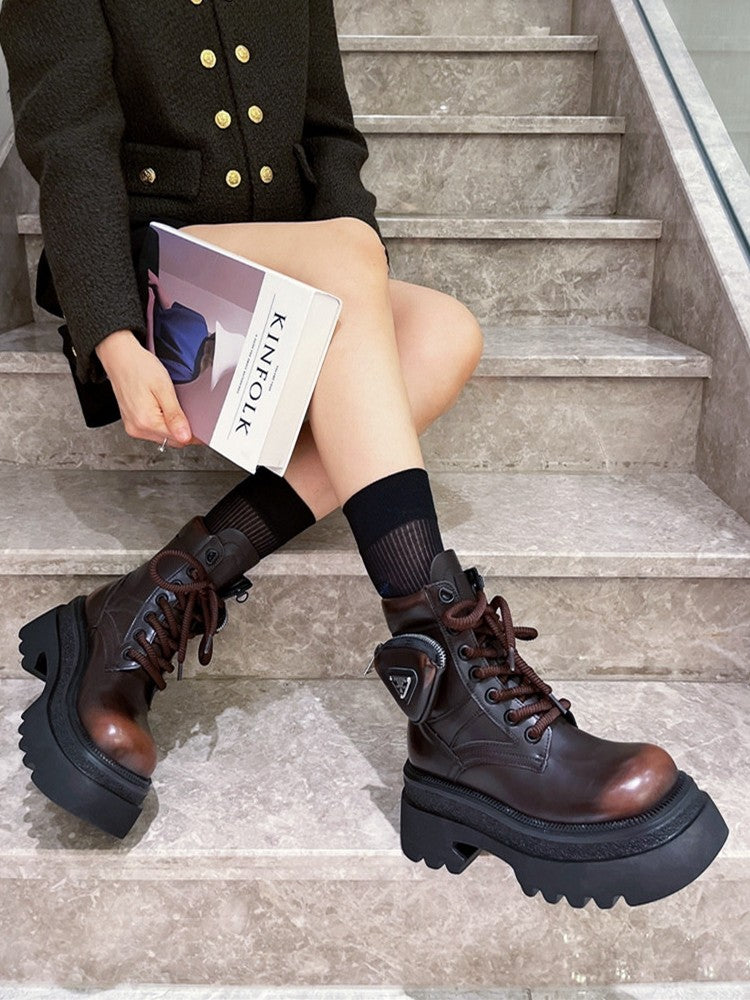 Blusher mid thick fashionable combat boots