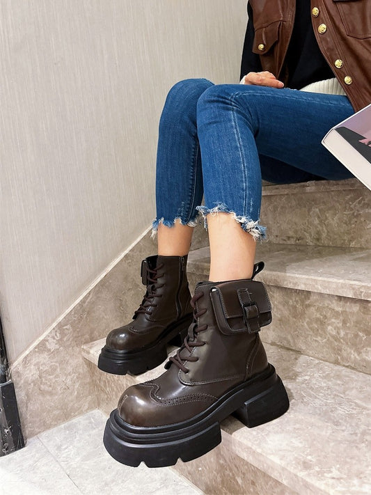 British Style Lace Up Short Boots Women's Shoes