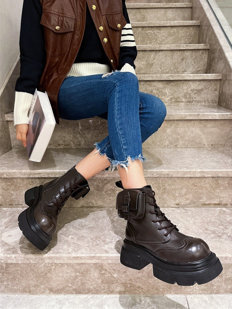 British Style Lace Up Short Boots Women's Shoes