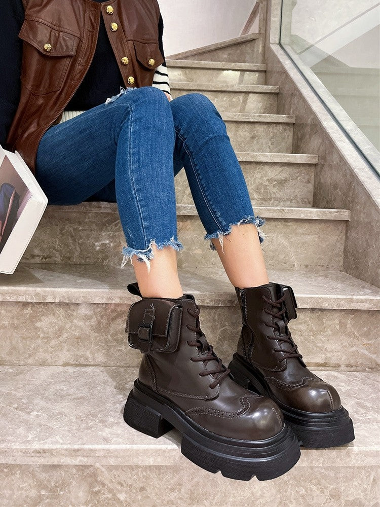 British Style Lace Up Short Boots Women's Shoes