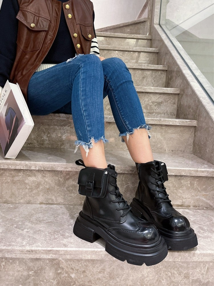 British Style Lace Up Short Boots Women's Shoes