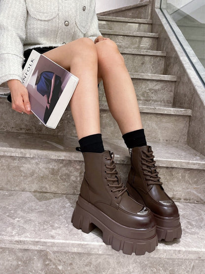 Stylish short women leather ankle boots