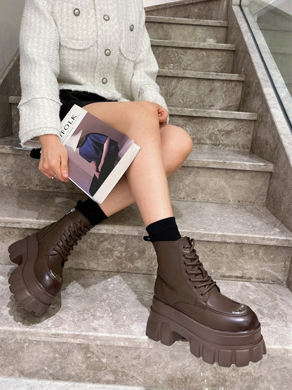 Stylish short women leather ankle boots