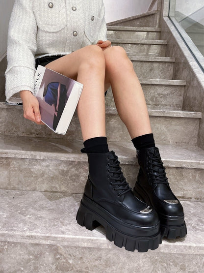 Stylish short women leather ankle boots