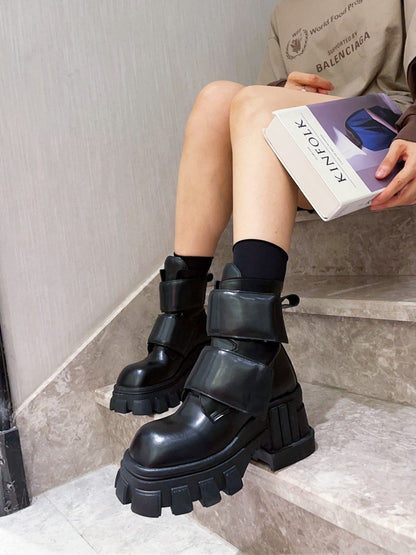 Chunky shoes heel ankle boots elegant mid boots