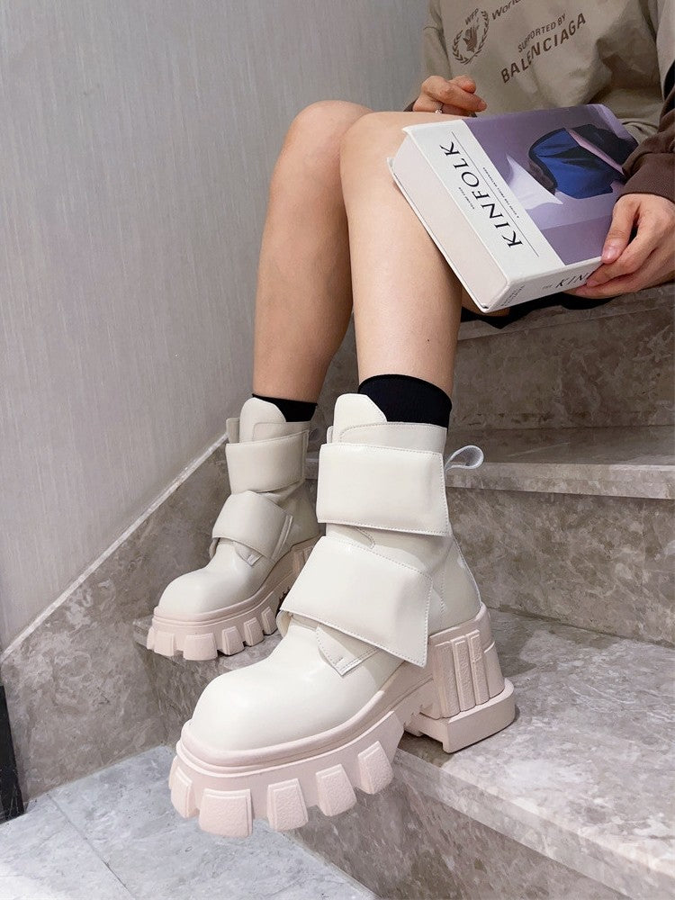 Chunky shoes heel ankle boots elegant mid boots