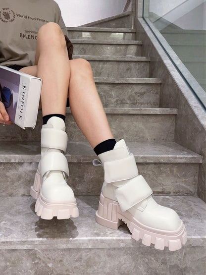 Chunky shoes heel ankle boots elegant mid boots