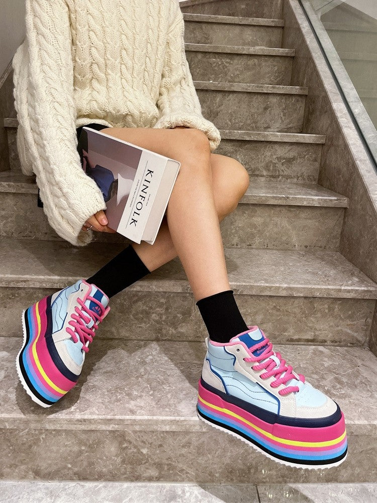 Casual board shoes rainbow wedge sneakers