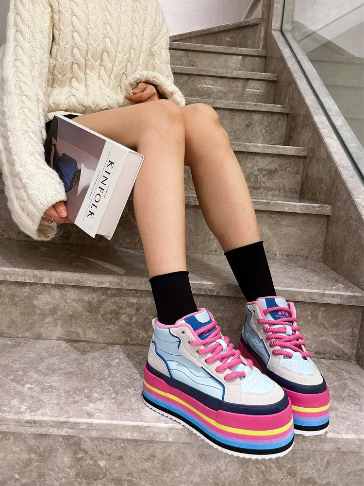 Casual board shoes rainbow wedge sneakers