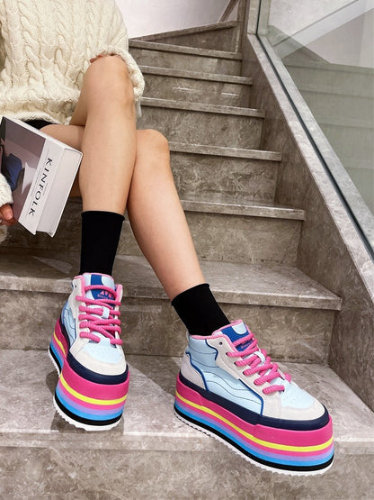 Casual board shoes rainbow wedge sneakers