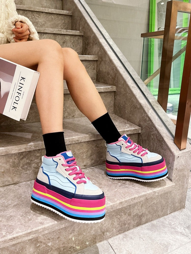 Casual board shoes rainbow wedge sneakers