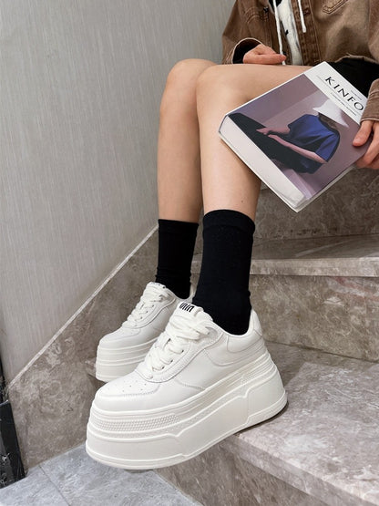 Lace up sponge high heel wedge women sneakers