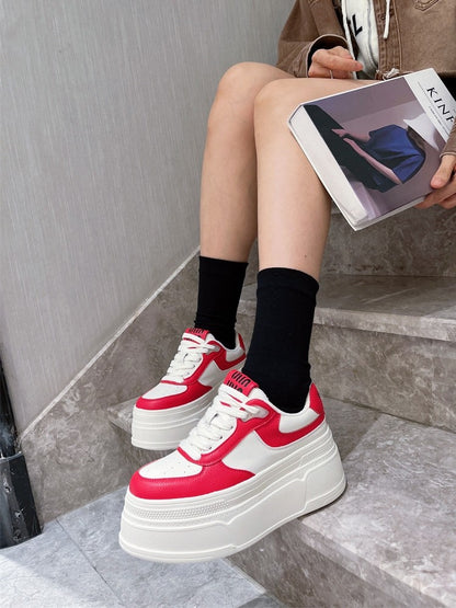 Lace up sponge high heel wedge women sneakers