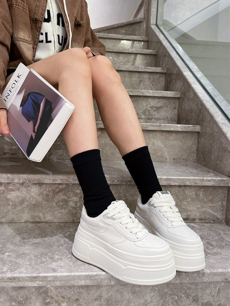 Lace up sponge high heel wedge women sneakers