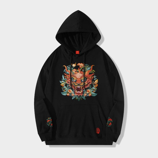 Dragon head embroidery hooded sweater unisex hoodies