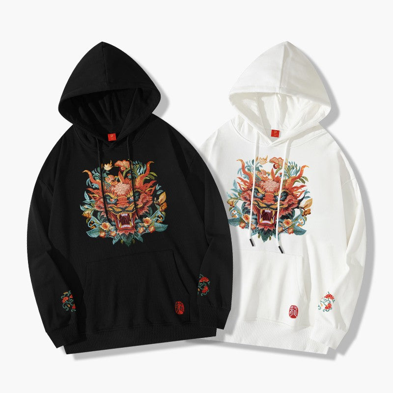 Dragon head embroidery hooded sweater unisex hoodies