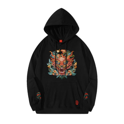 Dragon head embroidery hooded sweater unisex hoodies