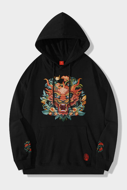 Dragon head embroidery hooded sweater unisex hoodies