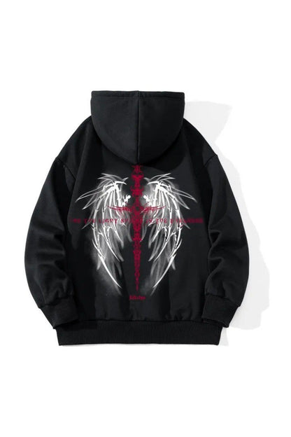 Dark magic sword wings pattern letter hoodies