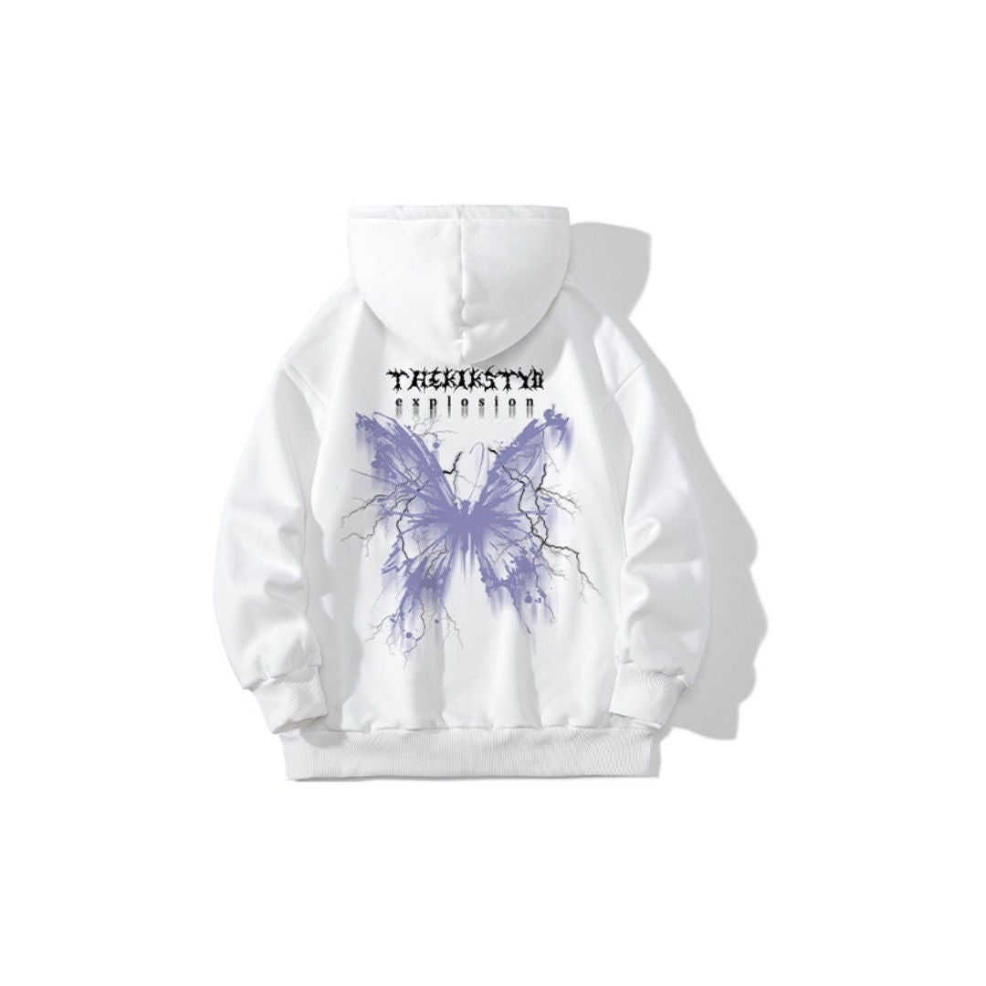 Blurred wing pattern trend letter print hoodie unisex