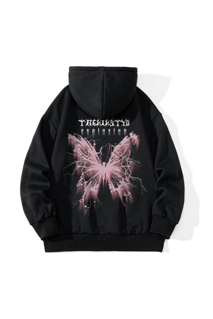 Blurred wing pattern trend letter print hoodie unisex