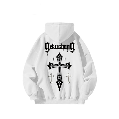 Cross letter printed cotton hoodie long sleeved