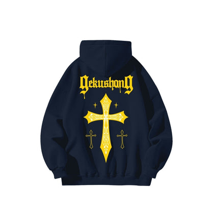 Cross letter printed cotton hoodie long sleeved