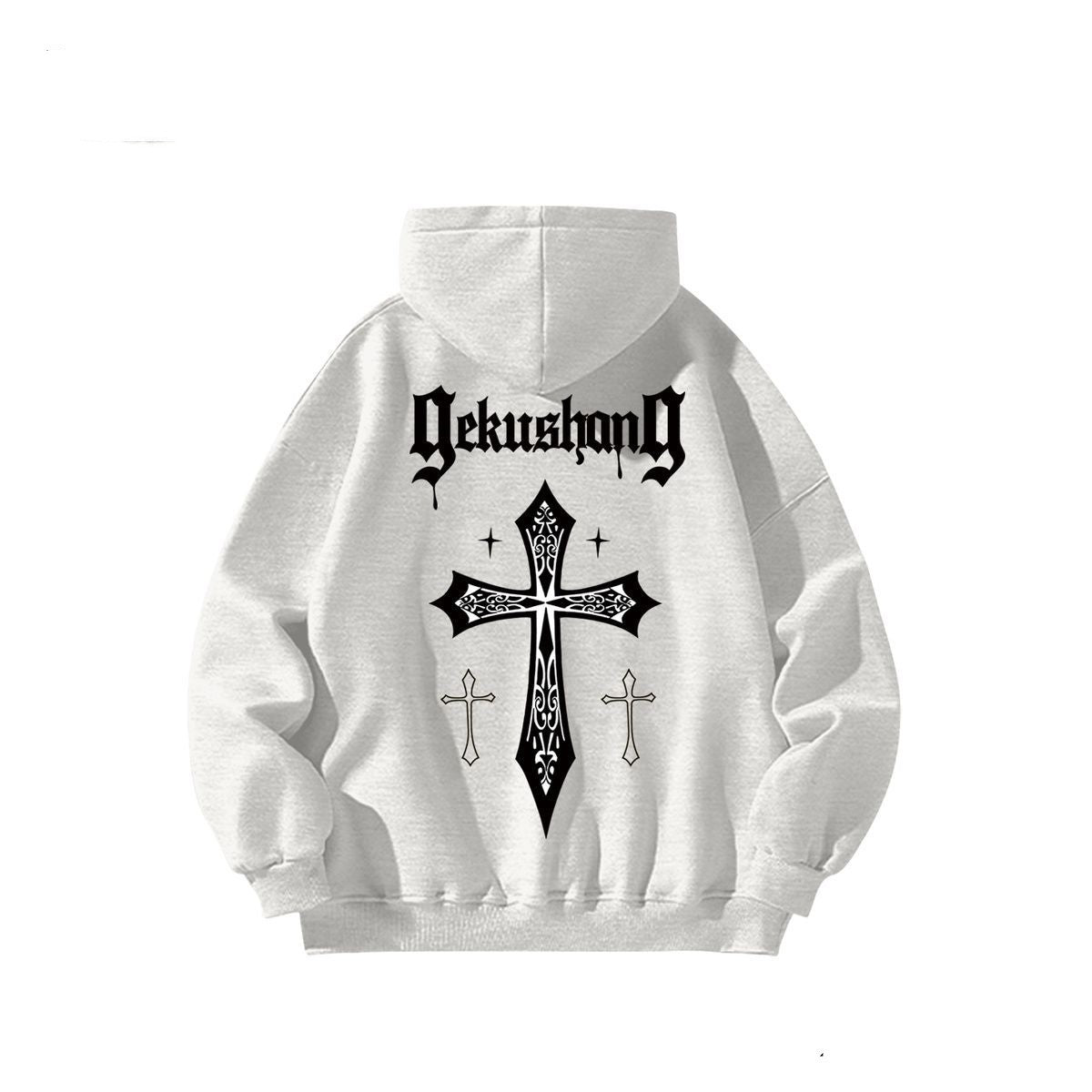 Cross letter printed cotton hoodie long sleeved