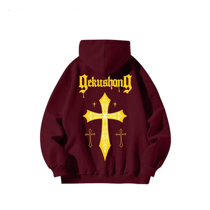 Cross letter printed cotton hoodie long sleeved