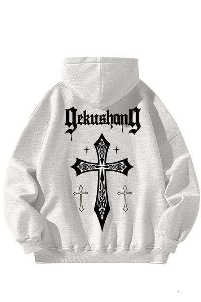 Cross letter printed cotton hoodie long sleeved