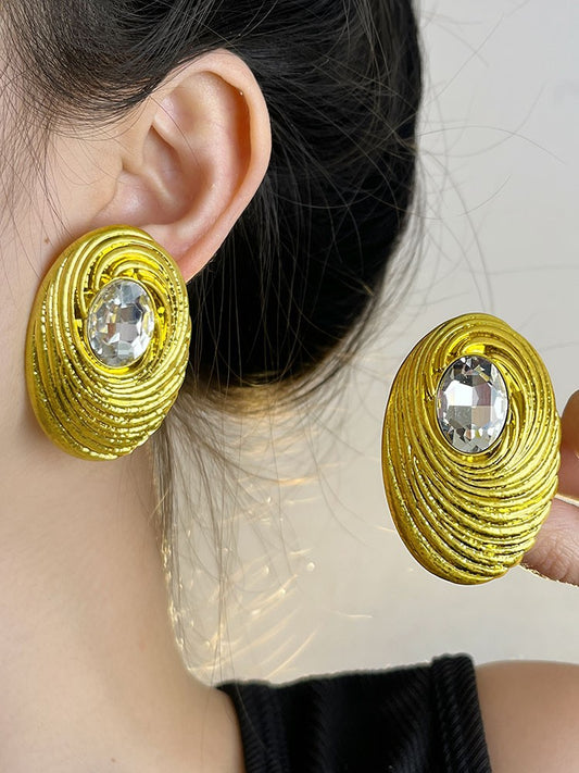 Grove retro rhinestone cocoon shaped metal ear clip earrings