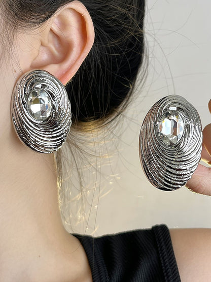 Grove retro rhinestone cocoon shaped metal ear clip earrings