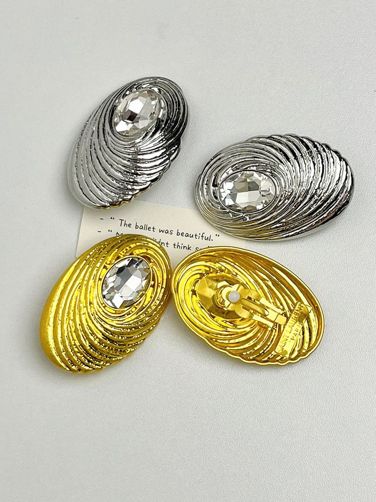 Grove retro rhinestone cocoon shaped metal ear clip earrings