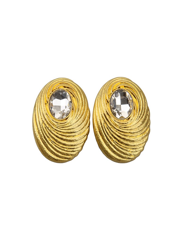 Grove retro rhinestone cocoon shaped metal ear clip earrings